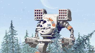 Pixel Art Robot With Number 34 GIF