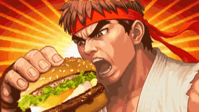 Pixel Art Ryu Eating Hamburger GIF