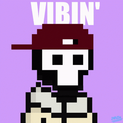 Pixel Art Skeleton In Red Hat Vibin GIF