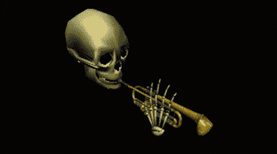 Pixel Art Skeleton Playing Trumpet Saying Rip A Oto GIF