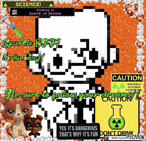 Pixel Art Skeleton With Caution Sign GIF