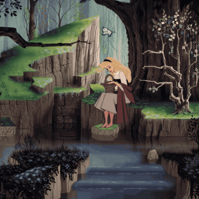 Pixel Art Sleeping Beauty Looking At Basket GIF