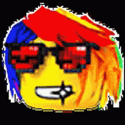Pixel Art Smiley Face With Sunglasses And Rainbow Hair GIF