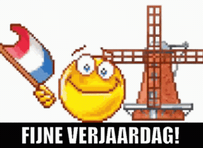 Pixel Art Smiley Holding Flag And Windmill Fijne Verjaardag GIF