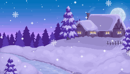 Pixel Art Snowy Cabin GIF