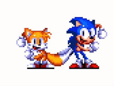 Pixel Art Sonic And Tails Standing Together GIF