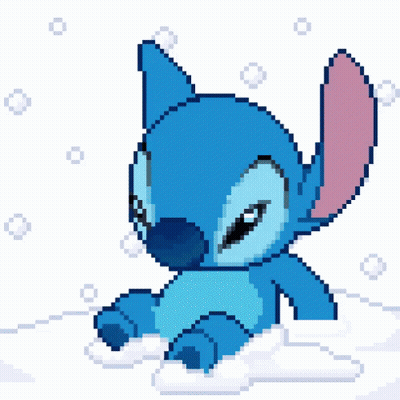 Pixel Art Stitch Holding Snowball In Mouth GIF