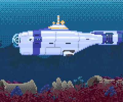 Pixel Art Submarine Floating Ocean GIF