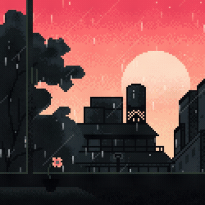 Pixel Art Sunset With Building GIF