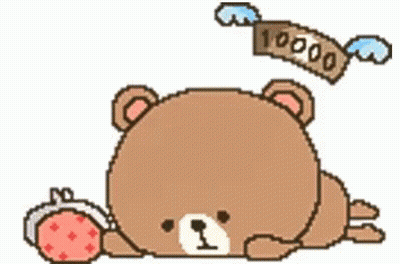 Pixel Art Teddy Bear Laying Down Holding Purse And 10000 Bill GIF