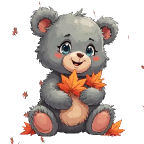 Pixel Art Teddy Bear With Leaves Sticker