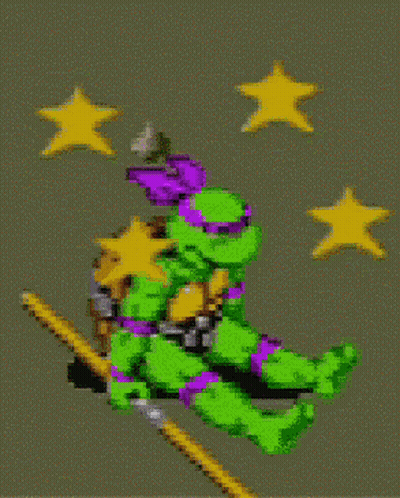 Pixel Art Teenage Mutant Ninja Turtle Holding Broom GIF