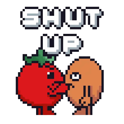Pixel Art Tomato And Worm Shut Up Sticker