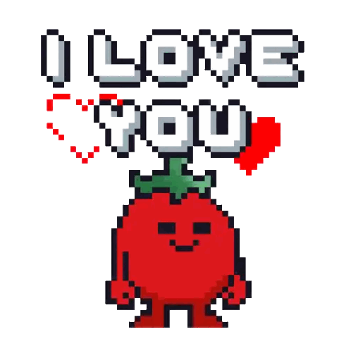 Pixel Art Tomato Holding Heart I Love You Sticker