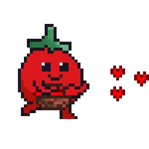 Pixel Art Tomato Holding Heart Much Love Sticker