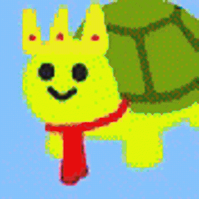 Pixel Art Turtle With Crown And Scarf GIF