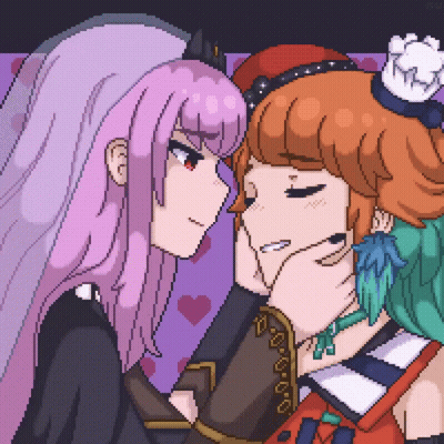 Pixel Art Two Anime Girls Looking at Each Other