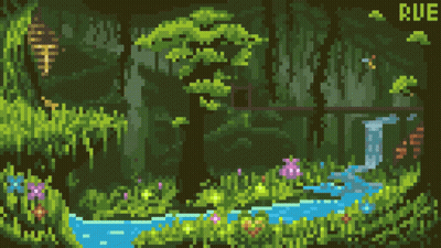 Pixel Art Waterfall In Forest With Rue GIF