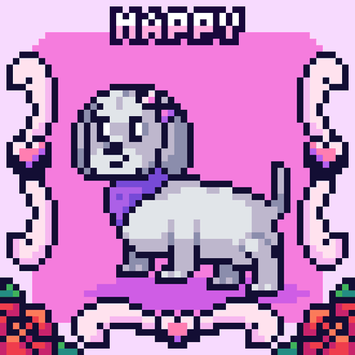 Pixel Art White Dog Happy GIF