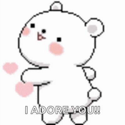 Pixel Art White Teddy Bear Saying I Adore You GIF
