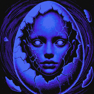 Pixel Art Woman Face In Blue Egg GIF