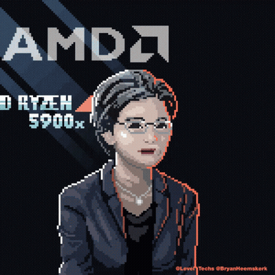 Pixel Art Woman Holding Bottle Saying AMD GIF