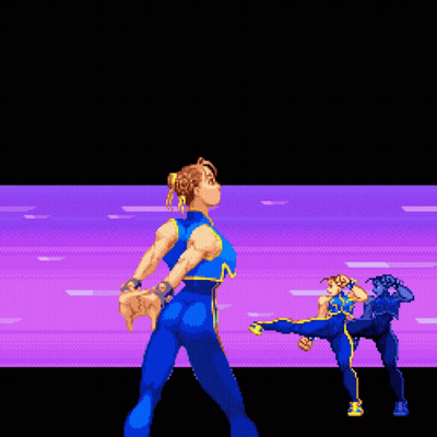 Pixel Art Woman In Blue Kicking Man GIF