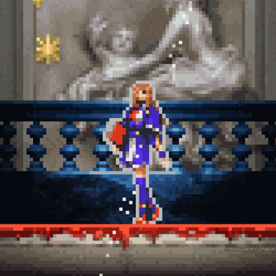 Pixel Art Woman On Balcony With Statue GIF