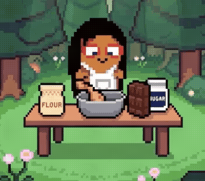 Pixel Art Woman Preparing Food With Flour And Sugar GIF