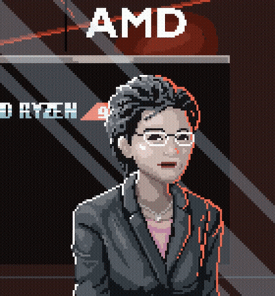 Pixel Art Woman Sitting In Front Of AMD Sign GIF