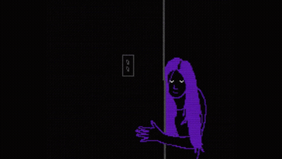 Pixel Art Woman With Purple Hair In Dark Room GIF