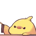 Pixel Art Yellow Chicken Laying On Table Sticker