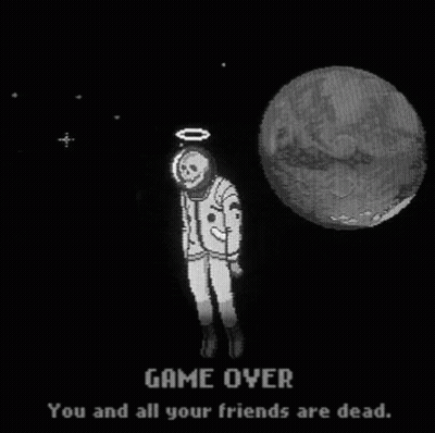 Pixel Astronaut With Halo Next To Planet Game Over GIF