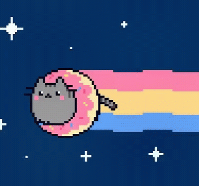 Pixel Cat In Donut With Rainbow GIF