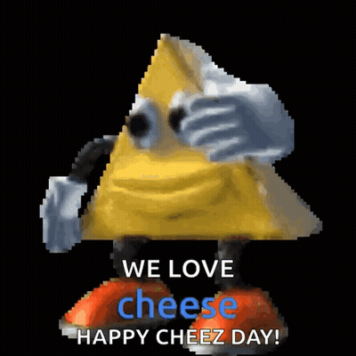 Pixel Cheese Character Saying We Love Cheese Happy Cheez Day GIF