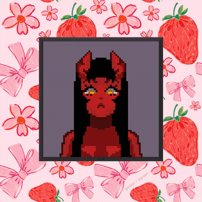 Pixel Demon With Strawberry Background GIF