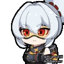 Pixel Girl With White Hair And Red Eyes Holding Gun Sticker