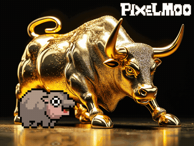 Pixel Moose Next To Golden Bull GIF