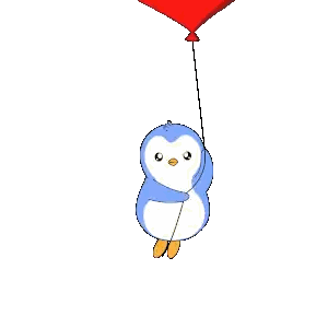 Pixel Penguin Holding Red Heart Balloon Sticker