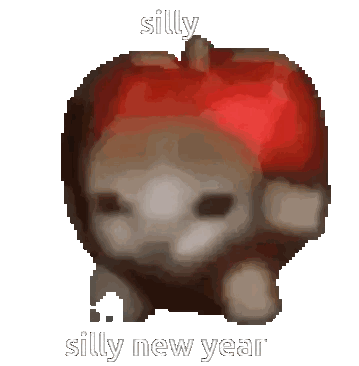 Pixelated Apple With Silly New Year Sticker