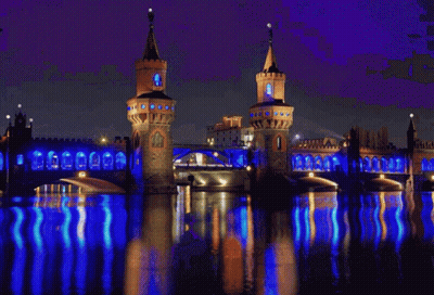Pixelated Bridge With Red Sky GIF