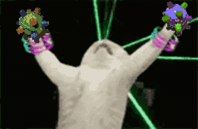 Pixelated Cat Holding Green And Purple Object GIF