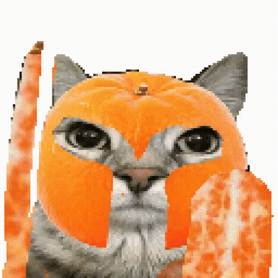 Pixelated Cat In Orange Pumpkin Mask GIF