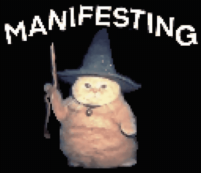 Pixelated Cat Wizard Holding Wand Manifesting GIF