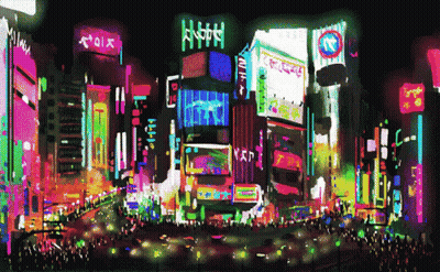 Pixelated City At Night With Tokyo Sign GIF