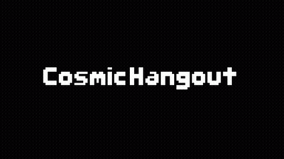 Pixelated Cosmic Hangout Logo In Black And White Circle GIF