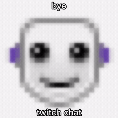 Pixelated Face With Headphones Saying Bye Twitch Chat GIF