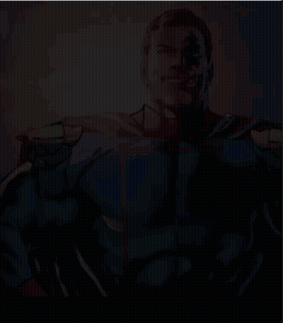 Pixelated Man In Blue And Gold Superhero Costume GIF
