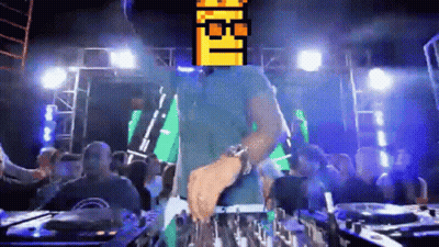 Pixelated Man Playing DJ Set With Crown GIF