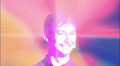 Pixelated Man's Face Rainbow Background GIF